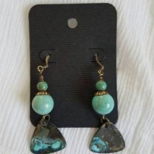 Turquoise Drop Earrings- Brass Patina - HANDMADE
